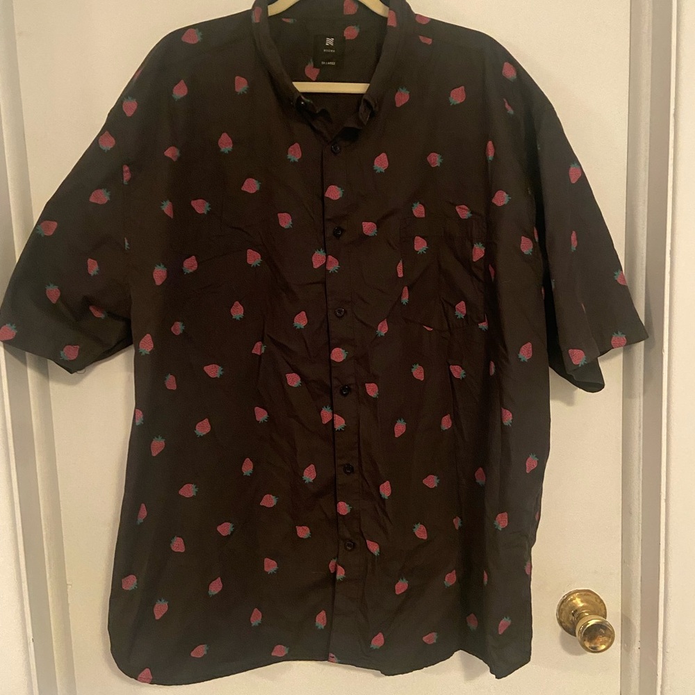 Men's Black Shirt with Strawberries Pattern